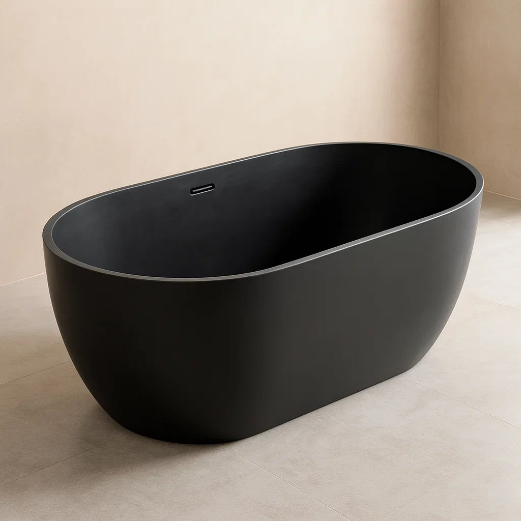 Vasca da bagno ovale in resina acrilica nera 170x75x58 cm