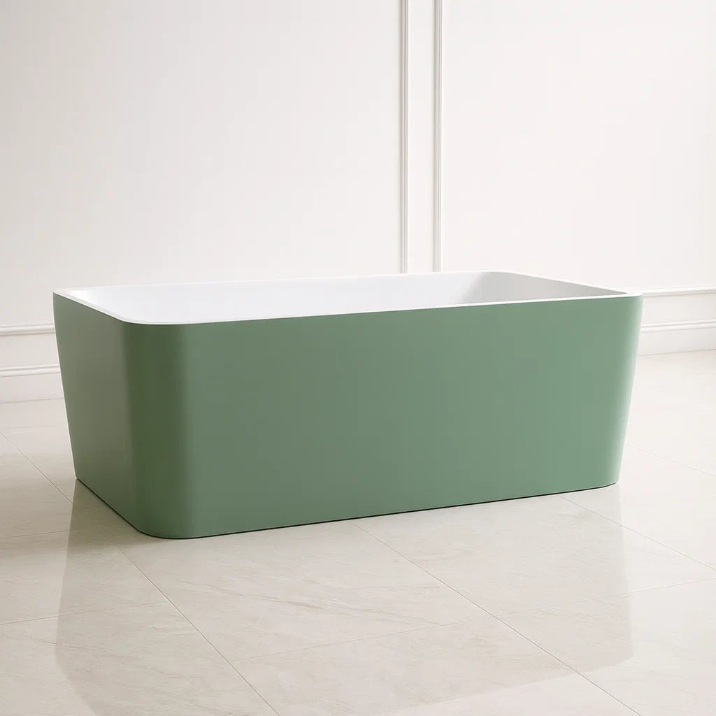 Vasca da bagno in acrilico verde rettangolare autoportante