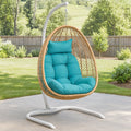 Sedia Sospesa in Rattan con Cuscino Turchese