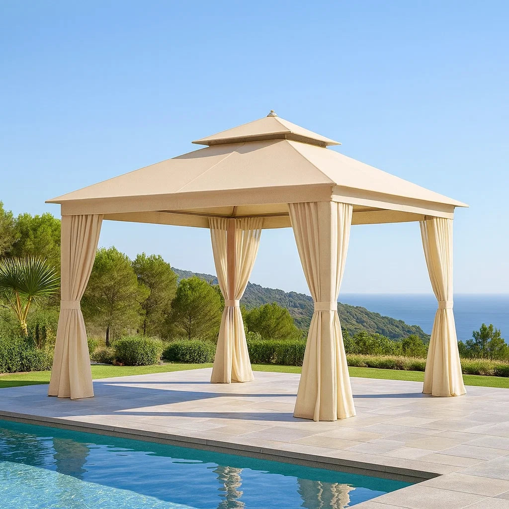 Gazebo da Giardino in Acciaio e Poliestere Beige