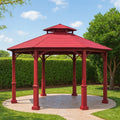 Gazebo Ottagonale da Giardino in Acciaio Rosso