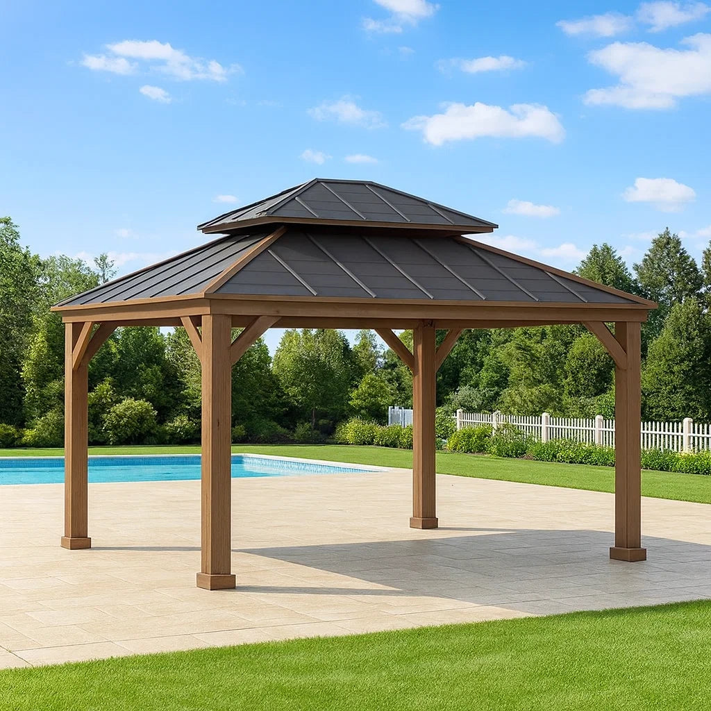Gazebo da Giardino in Legno e Metallo 3x3.6m