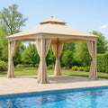 Gazebo da Giardino in Acciaio e Poliestere Beige con Tende Laterali