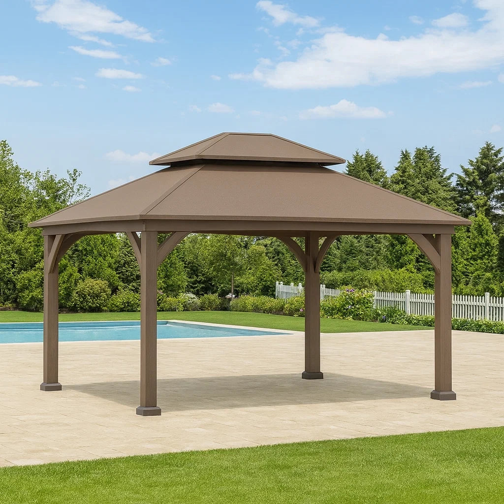 Gazebo da Giardino in Alluminio e Acciaio Galvanizzato Marrone