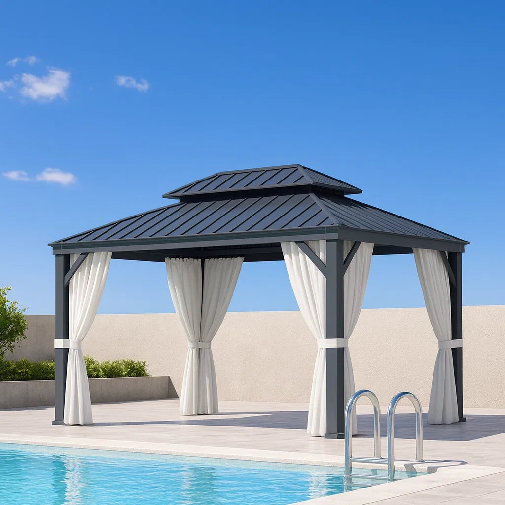 Gazebo da Giardino in Alluminio con Tendaggi Bianchi