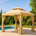 Gazebo da Giardino Beige in Metallo e Tessuto Poliestere
