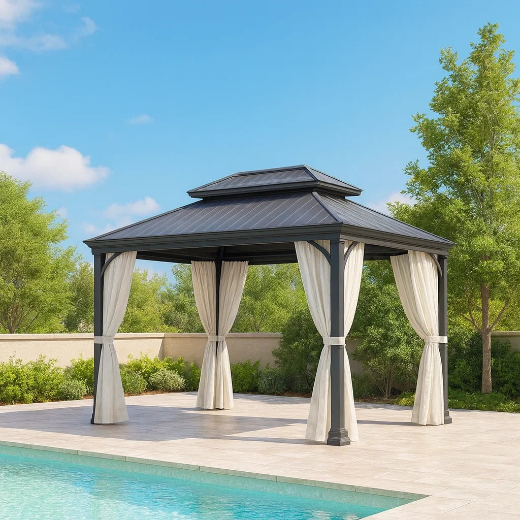 Gazebo da Giardino in Alluminio con Tende in Poliestere 3x3 m