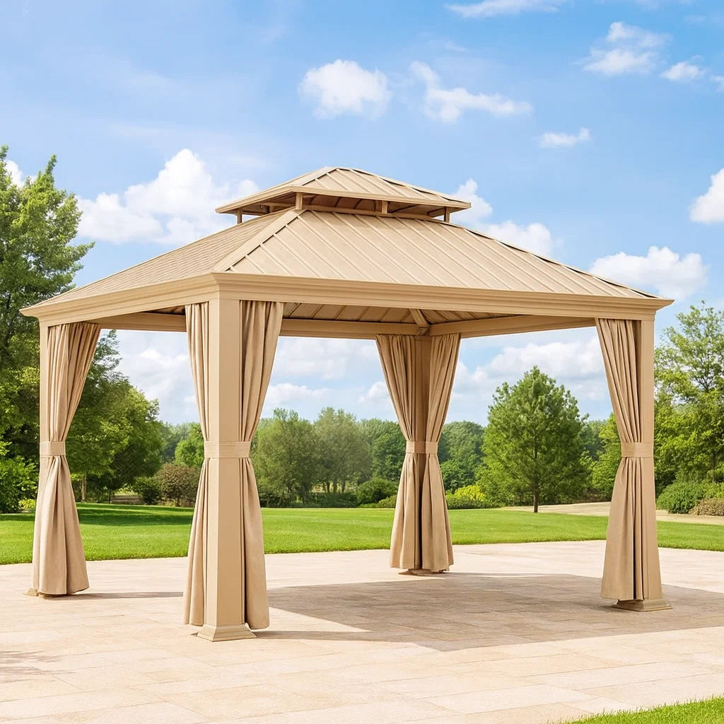 Gazebo da Giardino in Metallo e Poliestere Beige