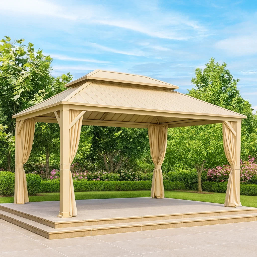 Gazebo in Alluminio con Tende 3x3m Beige