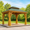 Gazebo da Giardino in Legno con Tetto in Tegole e Tende in Poliestere