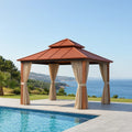Gazebo da Giardino in Metallo con Tetto in Metallo e Tende in Tessuto