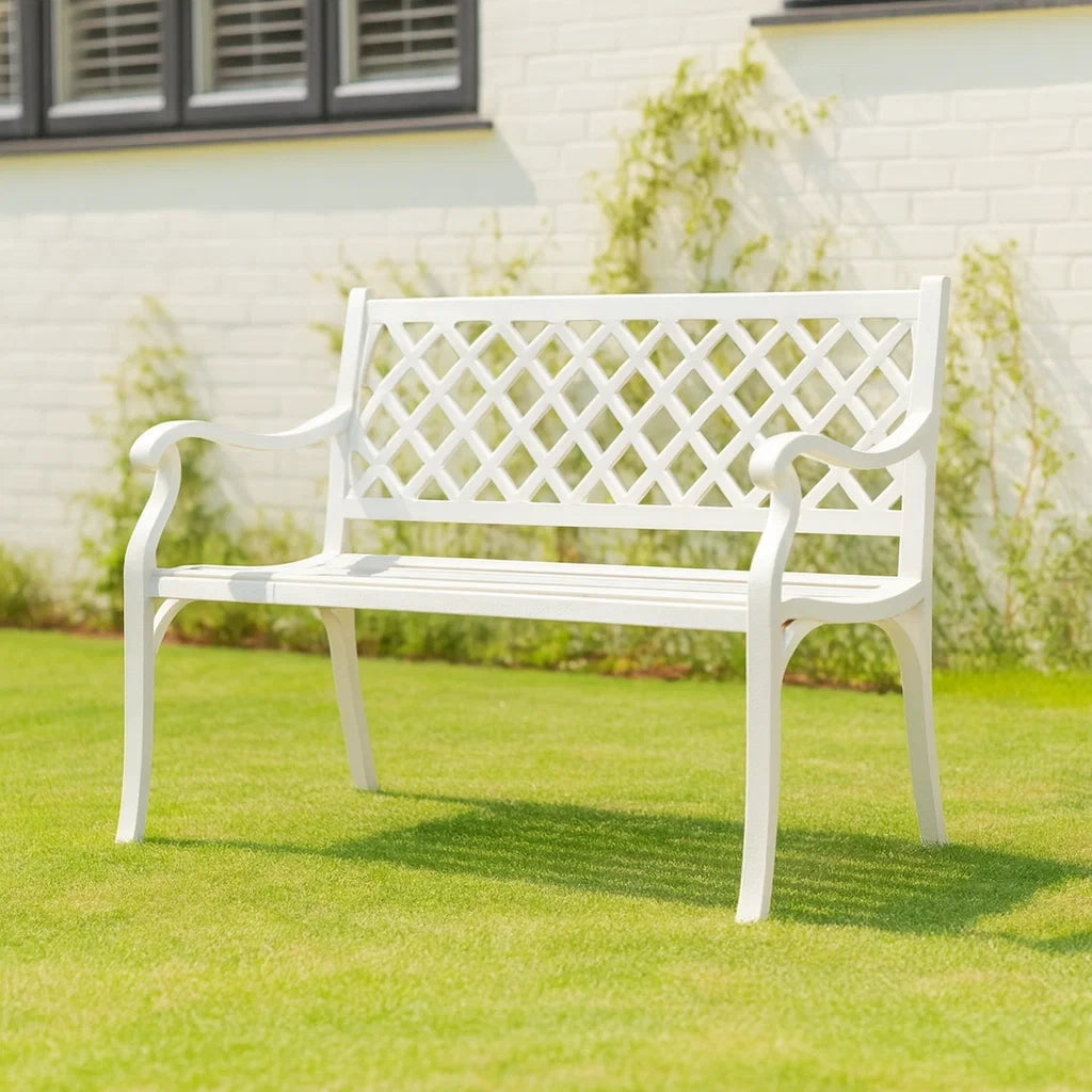 Panchina da Giardino in Alluminio Verniciato Bianco 120x60x86 cm