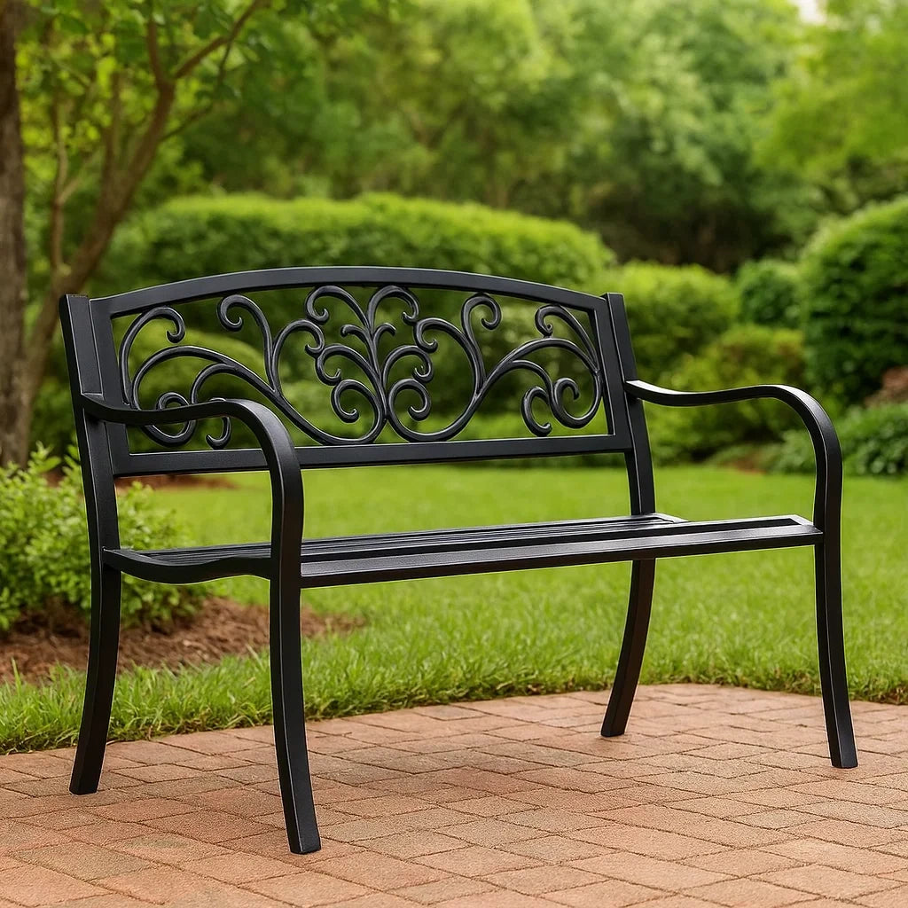 Panca da Giardino in Metallo Nero 120 cm