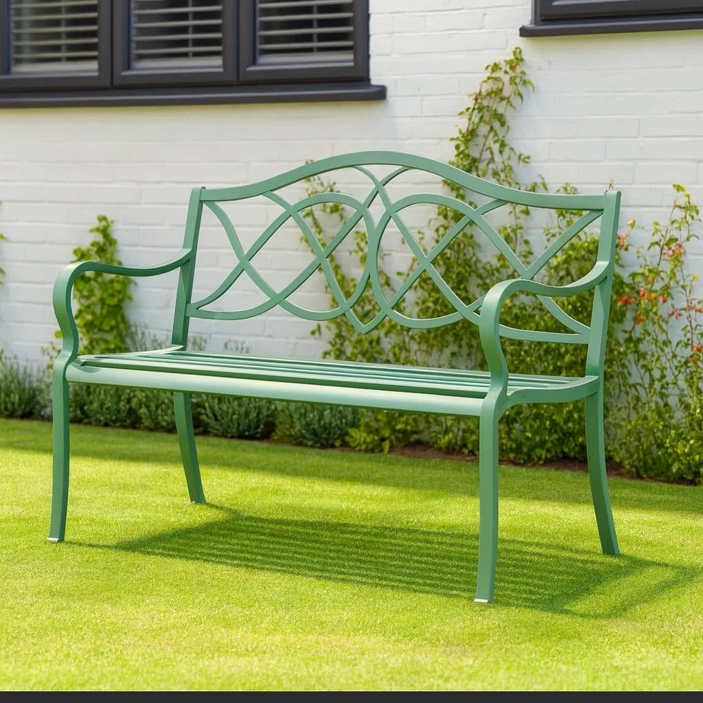Panchina da giardino in metallo verniciato verde 128x60x85 cm