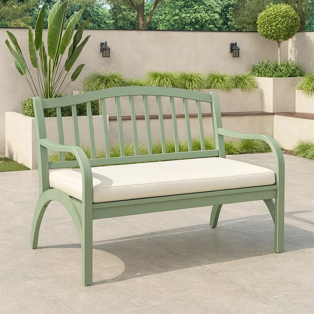 Panca da Giardino in Metallo Verde con Cuscino