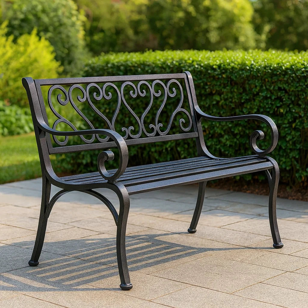 Panchina da Giardino in Ferro Battuto Verniciato, Nero
