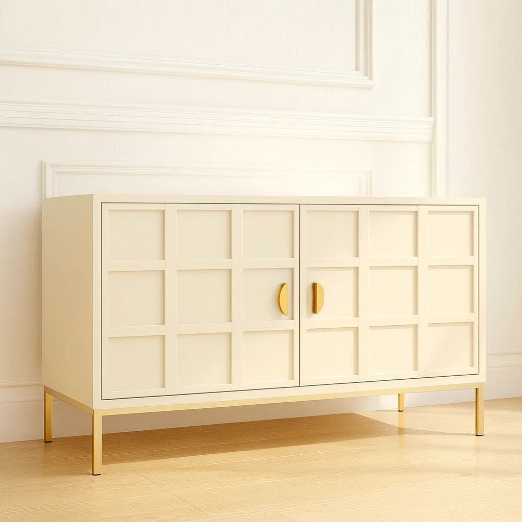 Credenza in Legno con Gambe in Metallo e Maniglie Dorate