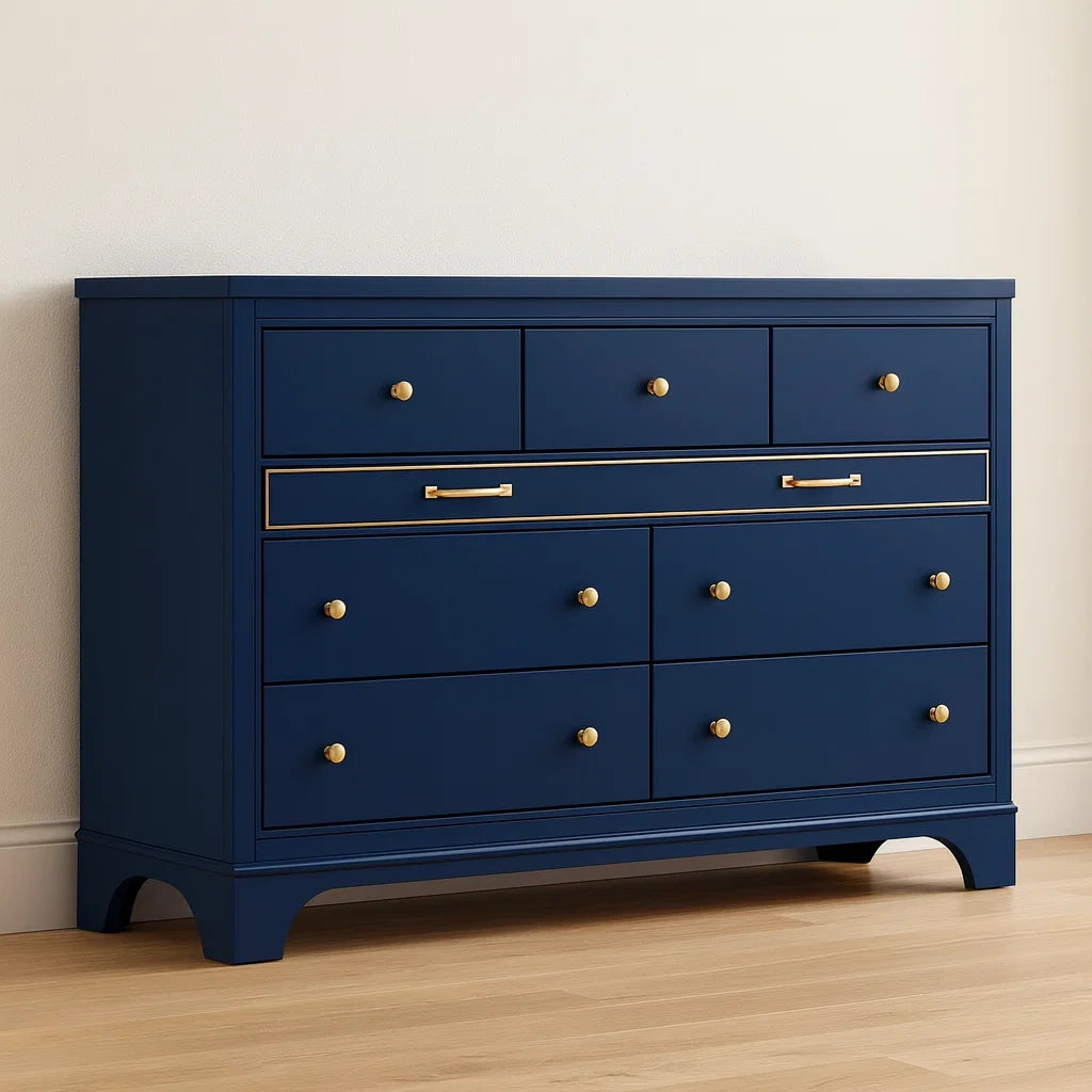Cassettiera in Legno MDF Blu con Maniglie in Metallo