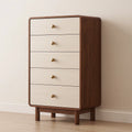 Cassettiera a 5 cassetti legno noce e MDF, noce e beige