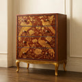 Cassettiera in Legno con Decorazioni di Uccelli e Fiori