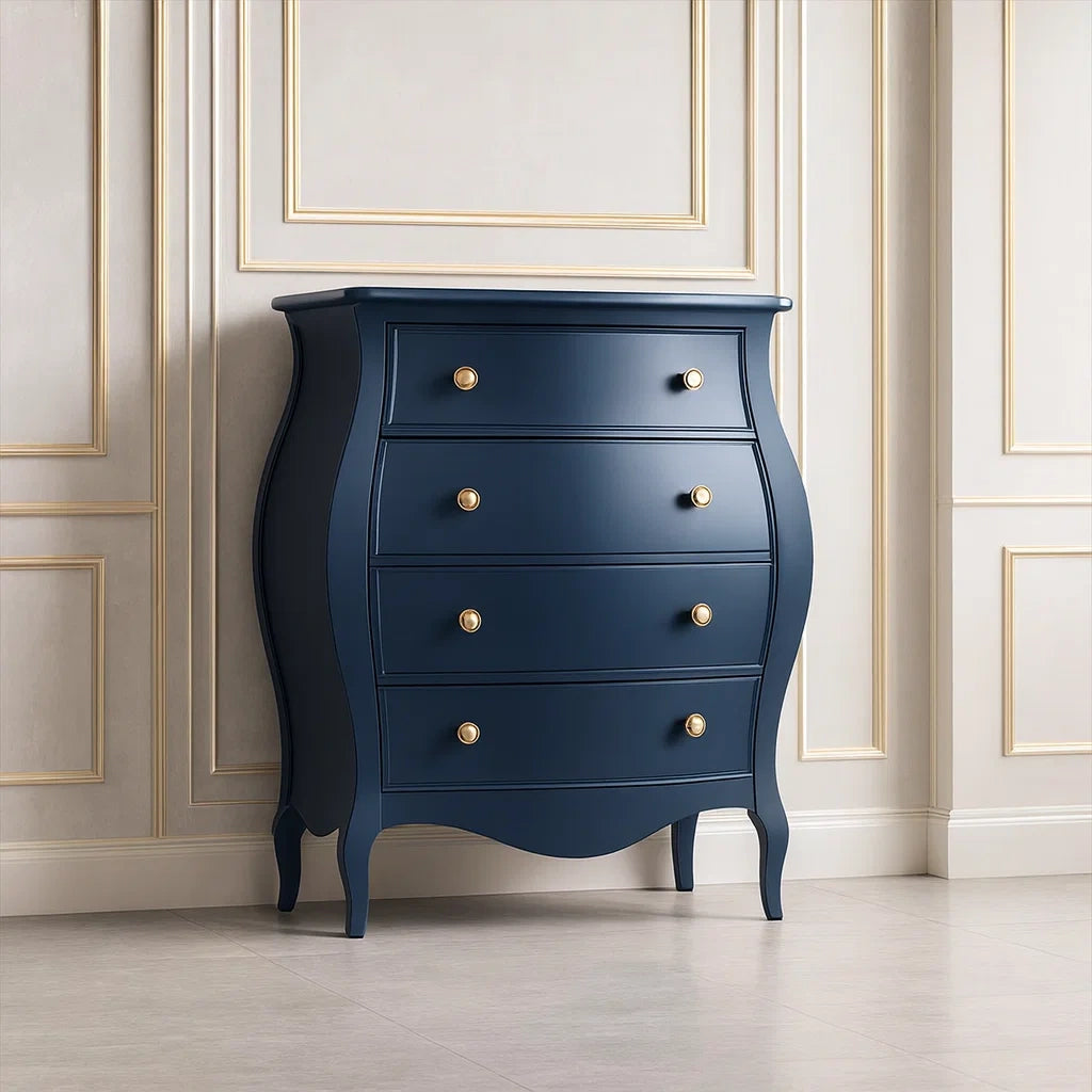Cassettiera in Legno Massello Blu con 4 Cassetti