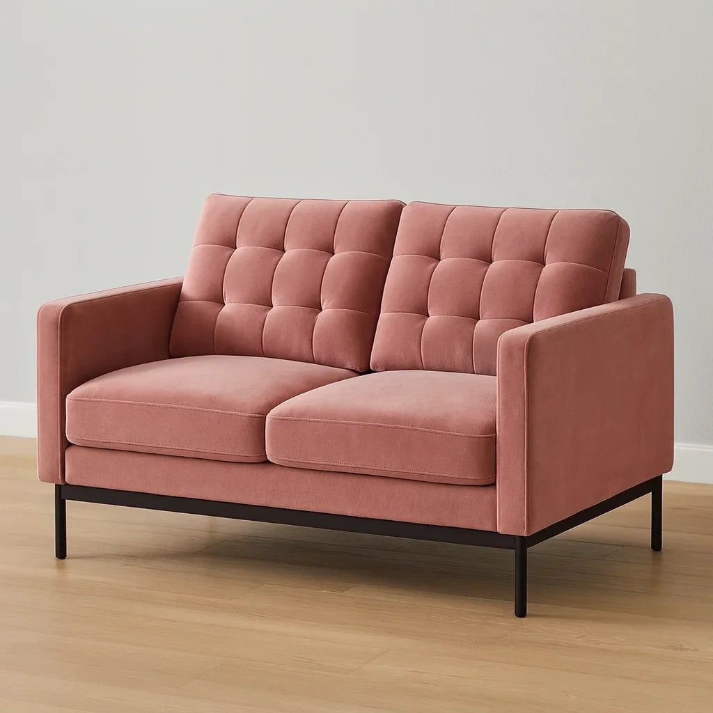 Divano 2 posti in tessuto vellutato rosa