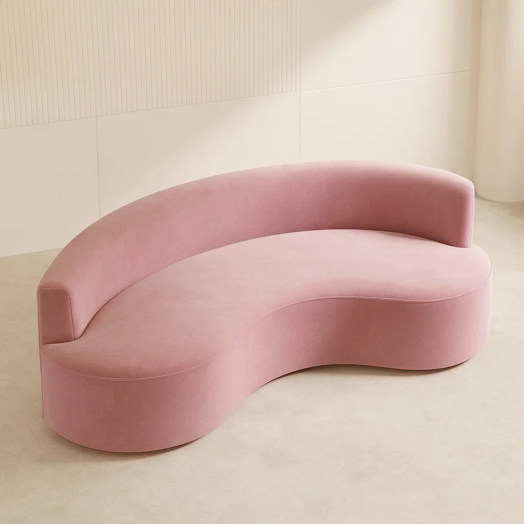 Divano curvo in velluto rosa