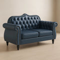 Divano Due Posti in Pelle Blu con Borchie