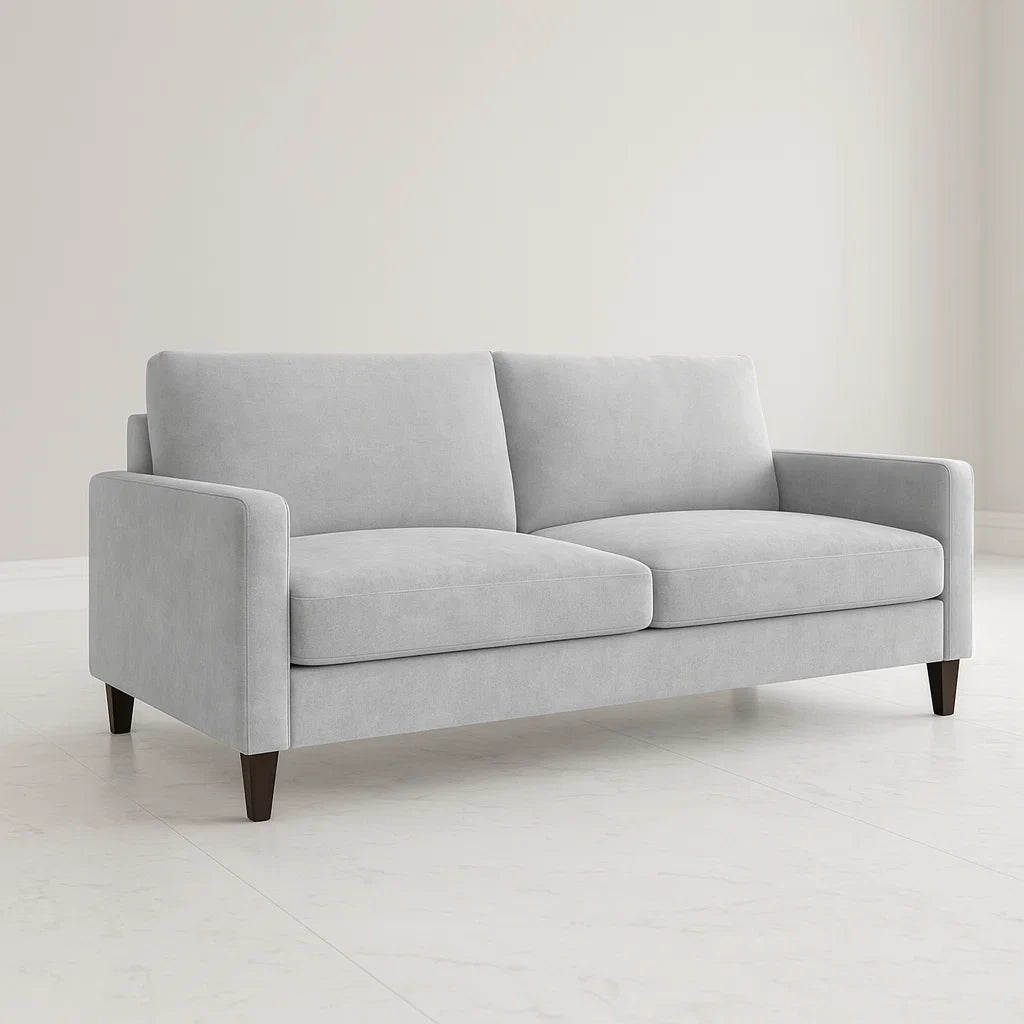 Divano in Tessuto Grigio con Gambe in Legno