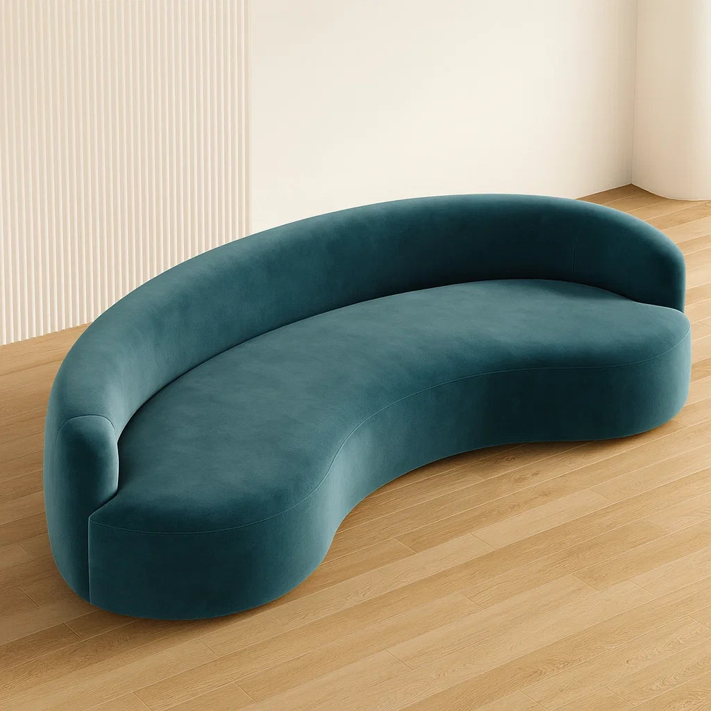 Divano Curvo in Velluto Blu 3 Posti
