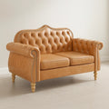 Divano Loveseat in Pelle PU Marrone con Braccioli e Schienale Trapuntato