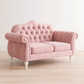 Divano Loveseat in Tessuto Velluto Rosa con Gambe in Legno