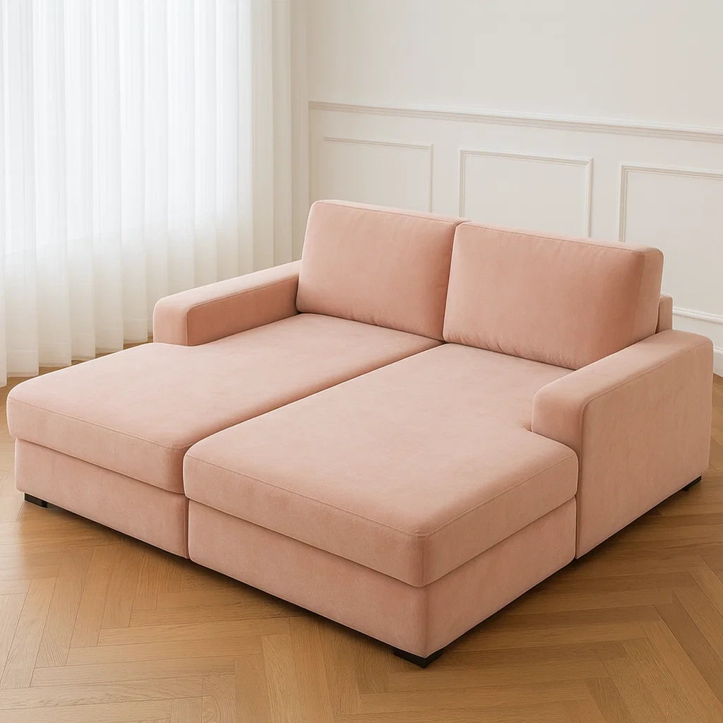 Divano Letto in Tessuto Rosa