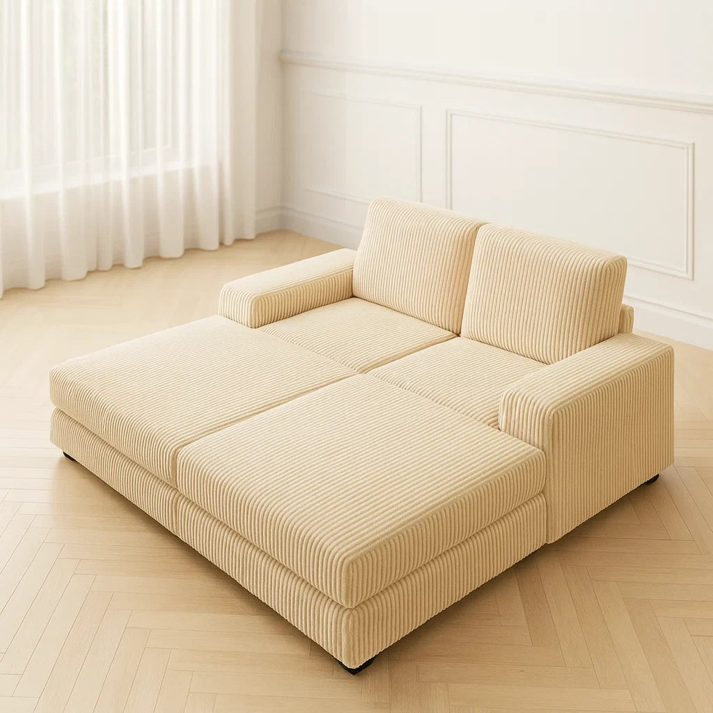 Divano modulare in tessuto a righe beige