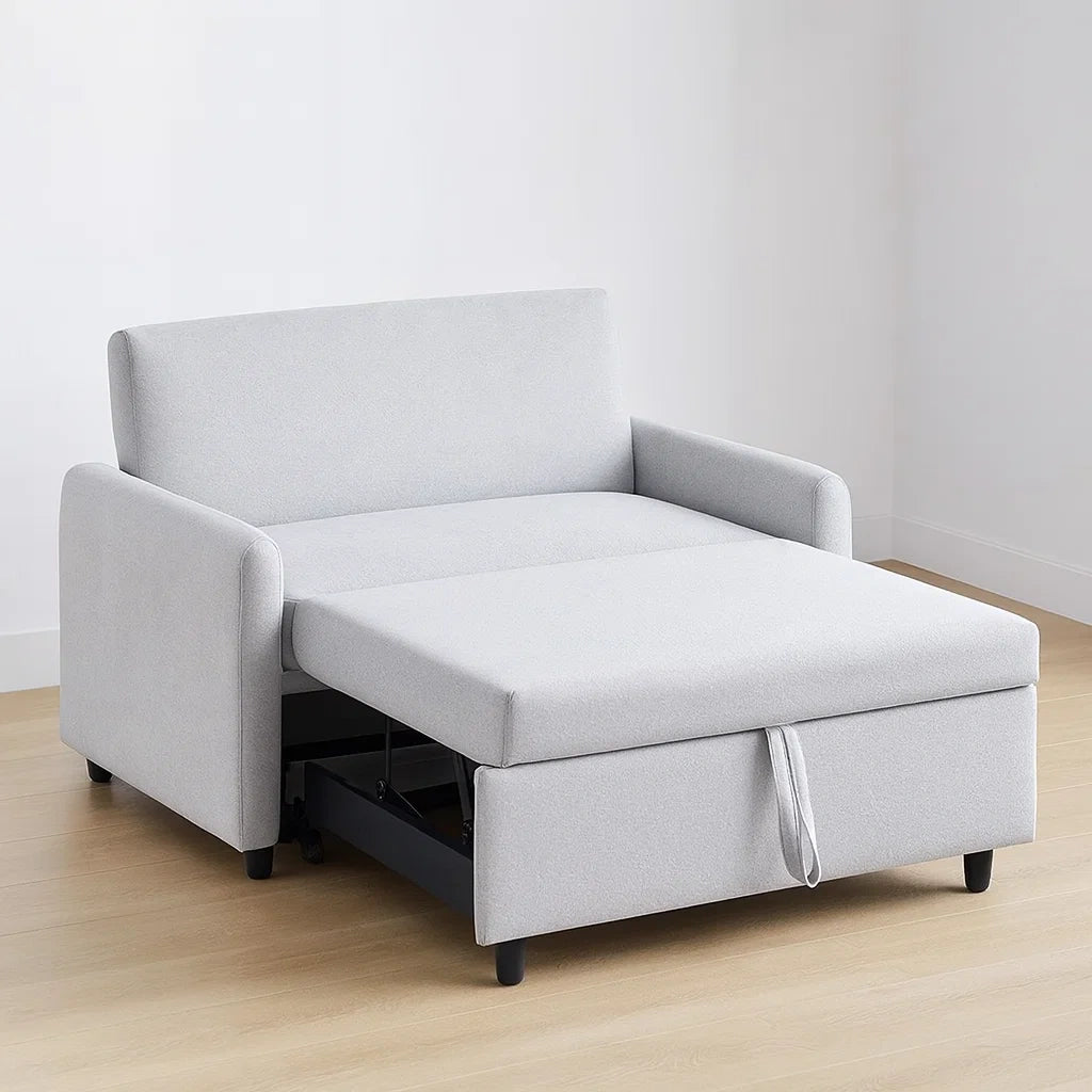 Divano Letto in Tessuto Poliestere Grigio con Funzione Estraibile