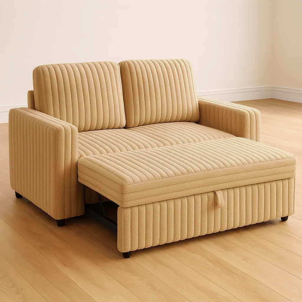 Divano letto in tessuto imbottito beige
