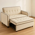 Divano Letto in Tessuto Beige con Pouf Estraibile