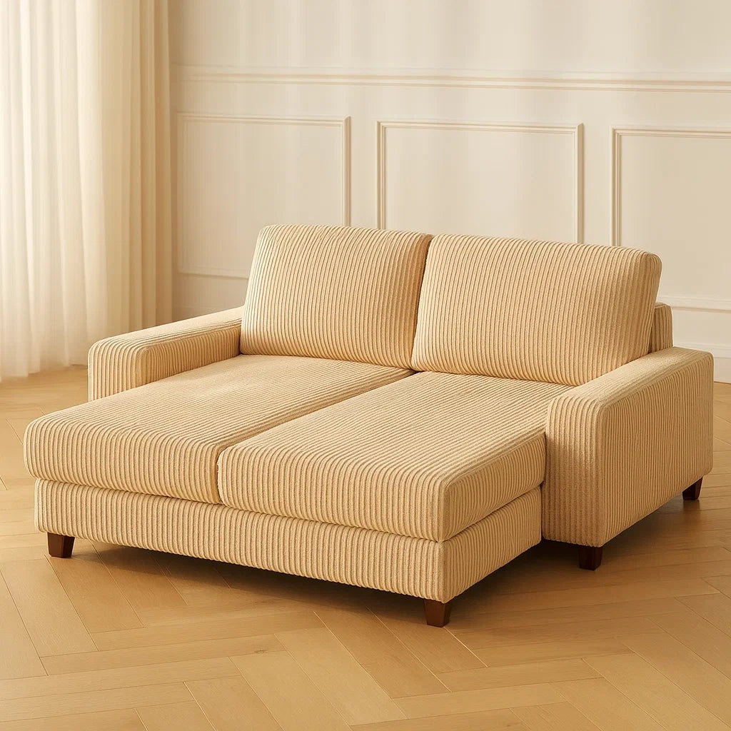Divano letto in tessuto a coste Beige