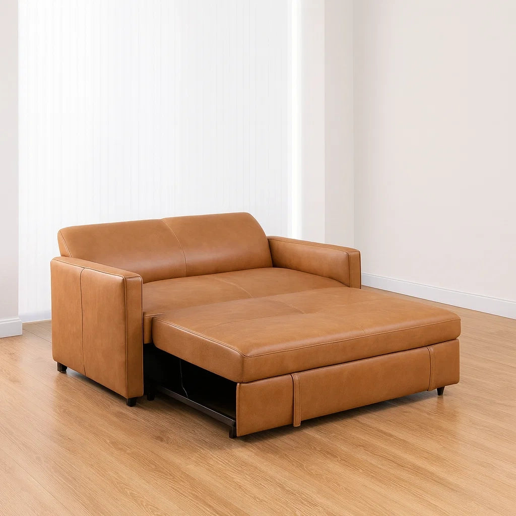 Divano Letto in Pelle Marrone
