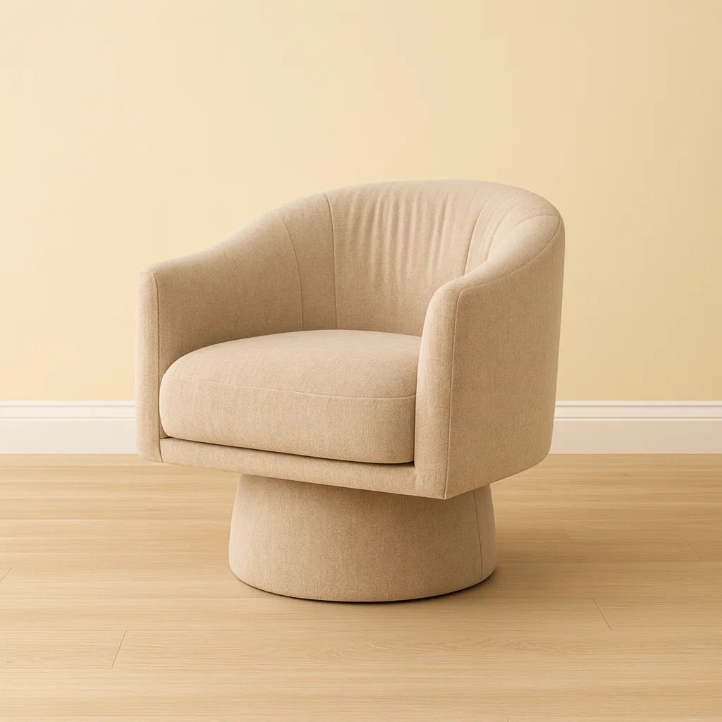 Poltrona in Tessuto Beige con Base Rotante