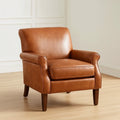Poltrona in Pelle Marrone con Gambe in Legno