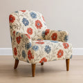 Poltrona in Cotone con Motivo Floreale e Gambe in Legno