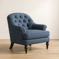 Poltrona in Tessuto Blu con Gambe in Legno