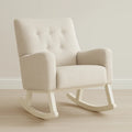 Poltrona a Dondolo in Tessuto Beige con Struttura in Legno