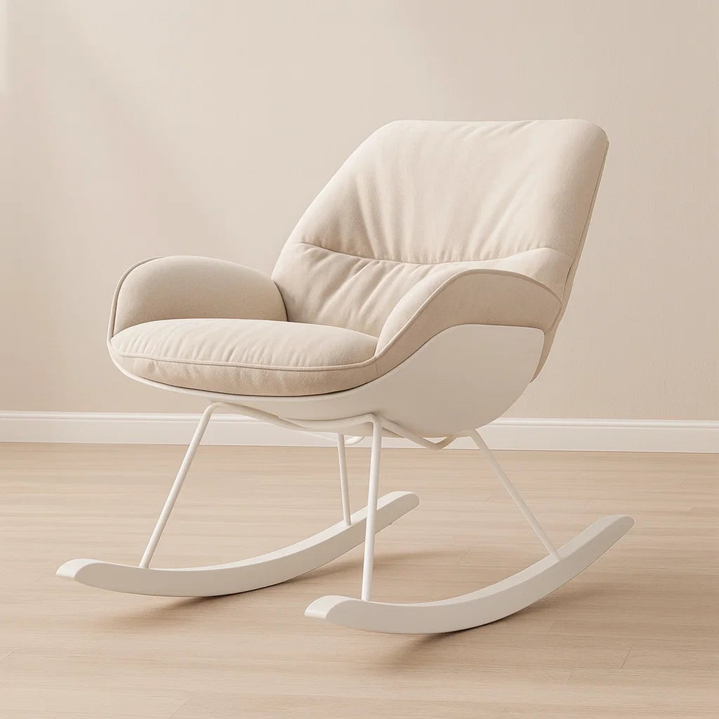 Poltrona a dondolo in Metallo con Rivestimento in Tessuto Beige