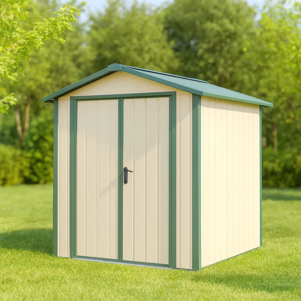 Capanno da Giardino in Metallo 213x130x185 cm Beige e Verde