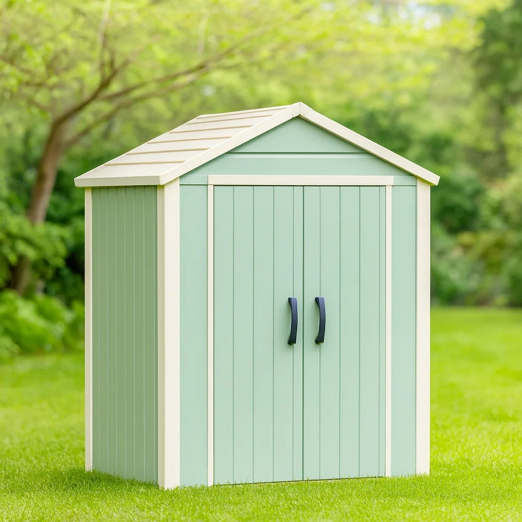 Capanno da Giardino in Plastica Verde Chiaro con Doppia Porta